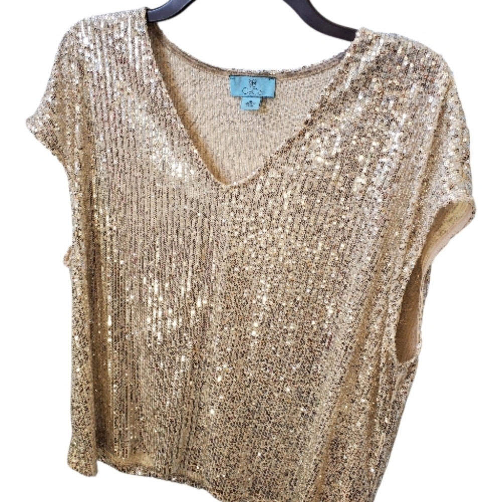 Cece Gold Or Is It Silver  Sequin Women's Top Size XL - Picture 2 of 8